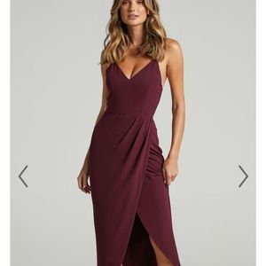 Showpo Lucky Day Drape Maxi Dress, Size US 2, Wine